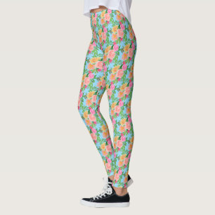 Trendige Wasserfarbe Rosa Blumen auf Hellblau Leggings
