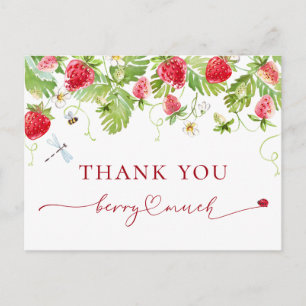 Trendige Watercolor-Erdbeere-Baby-Shower-Dankeschö Postkarte