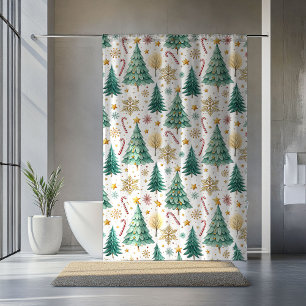 Trendige Weihnachtsbäume und Zuckerstangen Vorhang