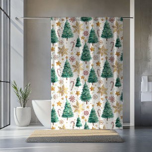 Trendige Weihnachtsbäume Wasserfarbe Festdekoratio Duschvorhang