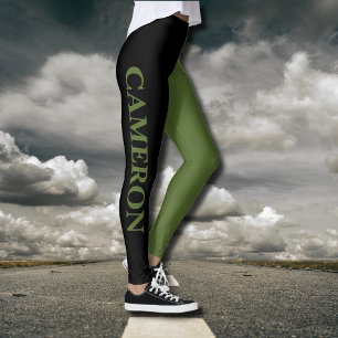Trendige zwei Farben Name Schwarz und Oliven g Leggings