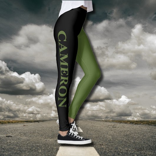 Trendige zwei Farben | Name | Schwarz und Oliven g Leggings
