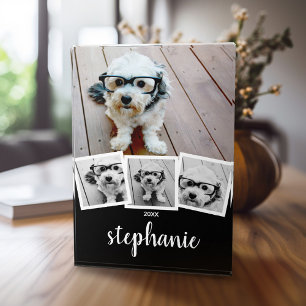Trendiger 4-Bild-Collage-Script-Name Weiß Schwarz Fotoblock