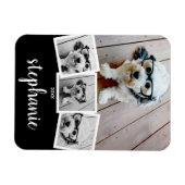 Trendiger 4-Foto-Collage-Script-Name Weiß Schwarz Magnet (Horizontal)
