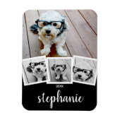 Trendiger 4-Foto-Collage-Script-Name Weiß Schwarz Magnet (Vertikal)