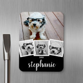 Trendiger 4-Foto-Collage-Script-Name Weiß Schwarz Magnet