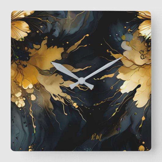 trendiger abstrakter Goldmarmor Quadratische Wanduhr (Vorderseite)