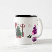 Trendiger abstrakter Weihnachtsbaum mit Pinselstri Zweifarbige Tasse (VorderseiteRechts)