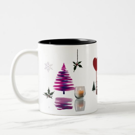 Trendiger abstrakter Weihnachtsbaum mit Pinselstri Zweifarbige Tasse (Links)