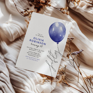 Trendiger blauer Ballon 50. Geburtstag Einladung