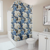 Trendiger blauer Elfenbein Blumen Badezimmer Dusch Duschvorhang (Beispiel)