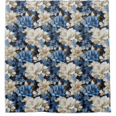Trendiger blauer Elfenbein Blumen Badezimmer Dusch Duschvorhang (Vorderseite)