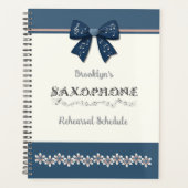 Trendiger blauer koketter Bogen Saxophon Musikplan Planer (Vorderseite)