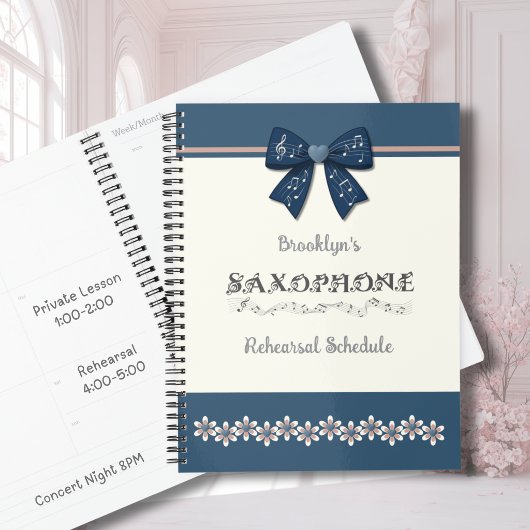 Trendiger blauer koketter Bogen Saxophon Musikplan Planer