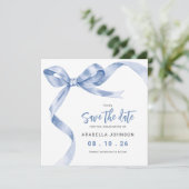 Trendiger blauer Schleifen-Abschluss Save The Date (Stehend Vorderseite)