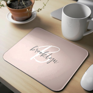 Trendiger Blush Pink Grauer Schreibschrift Monogra Mousepad