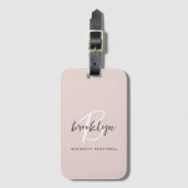Trendiger Blush Pink Grauer Skript Monogramm Name Gepäckanhänger (Vorderseite Vertikal)