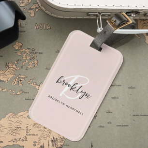 Trendiger Blush Pink Grauer Skript Monogramm Name Gepäckanhänger