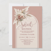 Trendiger Boho-Bogen Dusty Pink Pampas Floral Sixt Einladung (Vorderseite)
