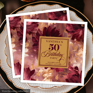 Trendiger Boho Dunkelroter Blush Gold 50. Geburtst Serviette