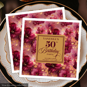 Trendiger Boho Dunkelroter Rosé Gold 50. Geburtsta Serviette