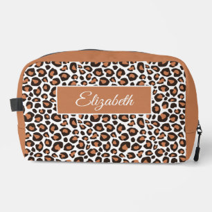 Trendiger brauner Leopard mit Namen Kosmetiktasche Waschbeutel