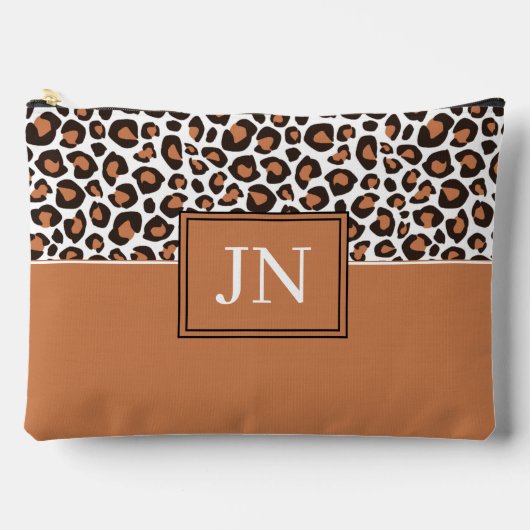 Trendiger brauner Leopardenprint mit Initialen Zubehörtasche (Vorderseite)