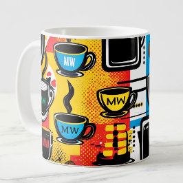 Trendiger, bunter Pop-Kunststil mit individuellen  Kaffeetasse