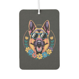 Trendiger Deutscher Schäferhund im floralen Stil Autolufterfrischer