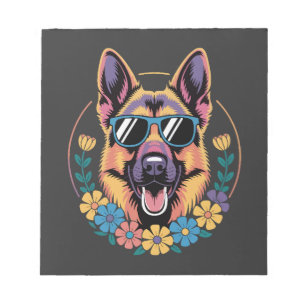Trendiger Deutscher Schäferhund im floralen Stil Notizblock