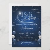Trendiger Eleganter Blau Silber Geburtstag Einladung (Vorderseite)
