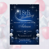 Trendiger Eleganter Blau Silber Geburtstag Einladung