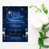 Trendiger Eleganter Blau Silber Geburtstag Einladung