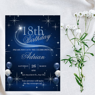 Trendiger Eleganter Blau Silber Geburtstag  Einladung