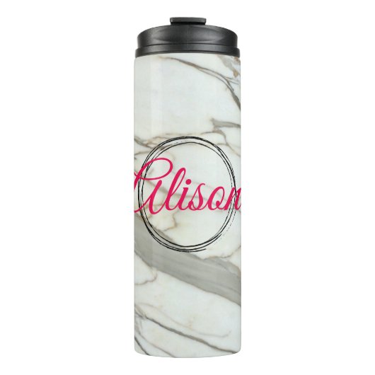 Trendiger Fuchsienrosa individuelle Name aus weiße Thermosbecher (Vorderseite)