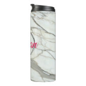 Trendiger Fuchsienrosa individuelle Name aus weiße Thermosbecher (Nach rechts gedreht)