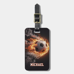 Trendiger Fußball auf Feuerfußball personalisiert Gepäckanhänger
