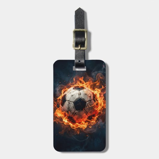 Trendiger Fußball auf Feuerfußball Personalized Gepäckanhänger (Vorderseite vertikal)