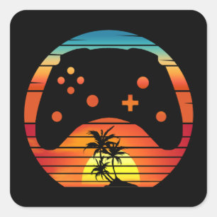 TRENDIGER GAMER RETRO-GAMING SUNSET QUADRATISCHER AUFKLEBER