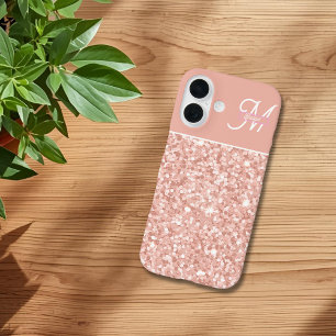 trendiger, girly Soft-Blush-Sparkle-Monogramm-Name iPhone 16 Hülle