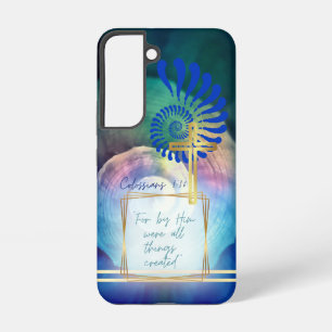 Trendiger Glaube Blau Mauve Nautilus Goldkreuz Samsung Galaxy Hülle