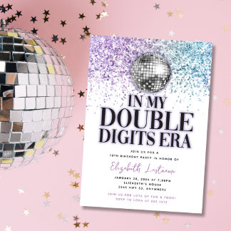 Trendiger Glitter Disco Doppelziffer Geburtstag Einladung