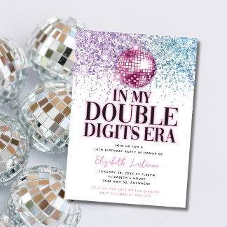 Trendiger Glitter Disco Doppelziffer Geburtstag Einladung