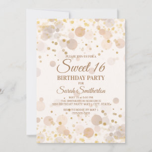 Trendiger Gold-Bokeh auf cremig weißer Sweet 16 Einladung