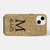 Trendiger goldener Glitter-Monogramm-Initial-Name iPhone Hülle (Rückseite (Horizontal))