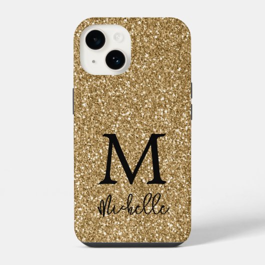 Trendiger goldener Glitter-Monogramm-Initial-Name iPhone Hülle (Rückseite)