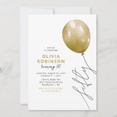 Trendiger Goldener Luftballon 50. Geburtstag Einladung (Vorderseite)