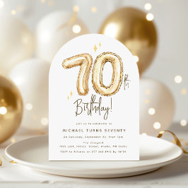 Trendiger Goldener Siebziger Ballon 70. Geburtstag Einladung
