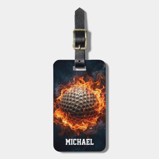 Trendiger Golfball auf Feuer Personalized Gepäckanhänger (Vorderseite vertikal)