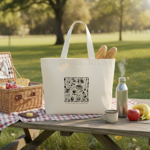 Trendiger Grafikdruck Schwarz-Weiß-Tasche Jumbo Stoffbeutel